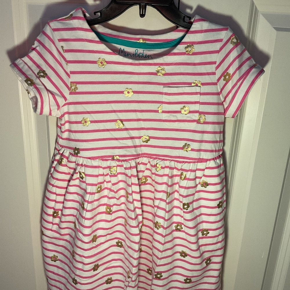 Girl Pink & White Mini Boden Dress